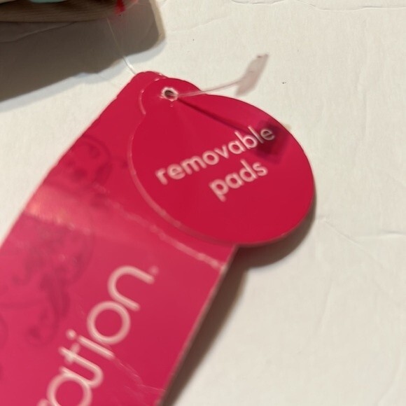 XHILARATION Size Small Swim Bikini Top Tan Pink Blue Feathers Removable Pads NWT - Picture 4 of 10